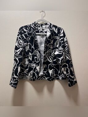 Coldwater Creek Bold Casual Floral Open Front Light Jacket, Sz PL, Black & White